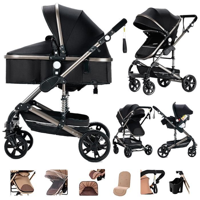 Magic ZC 3-in-1 Stroller, 3-in-1 Trio Stroller, Automatic One-Click Folding Stroller with Large Basket, Black