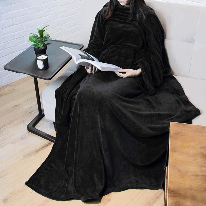 Zwarte fleece deken met mouwen 130x180cm - Teddybeer - Klassiek - Tijdloos - Slaapkamer