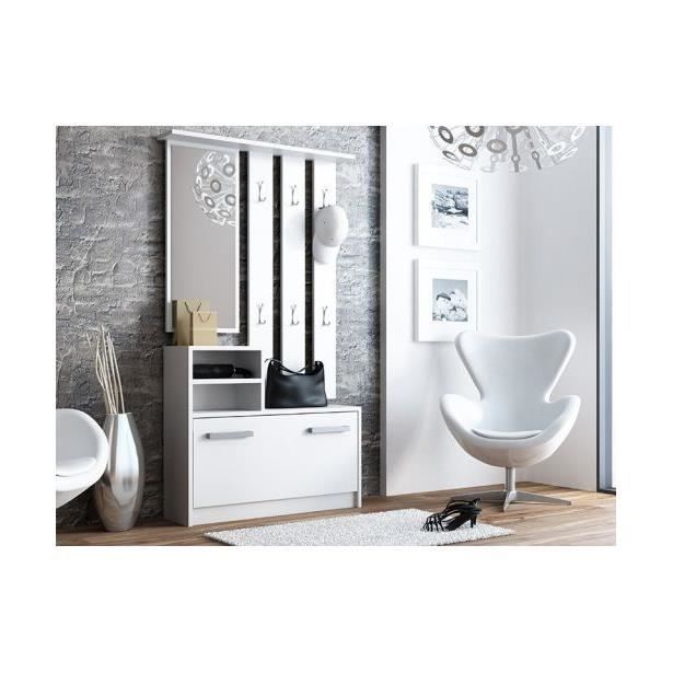 VITTORIA - Mueble de entrada contemporáneo con 6 ganchos/espejo/2 nichos/zapatero 180x85x24 - Pasillo - Perchero