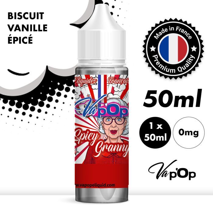 E-liquide Cigarette électronique - SPICY GRANNY -  ELIQUIDE SAVEUR BISCUIT VANILLE ÉPICÉ - 50MPGV/50VG - 0mg/ml - 50ml