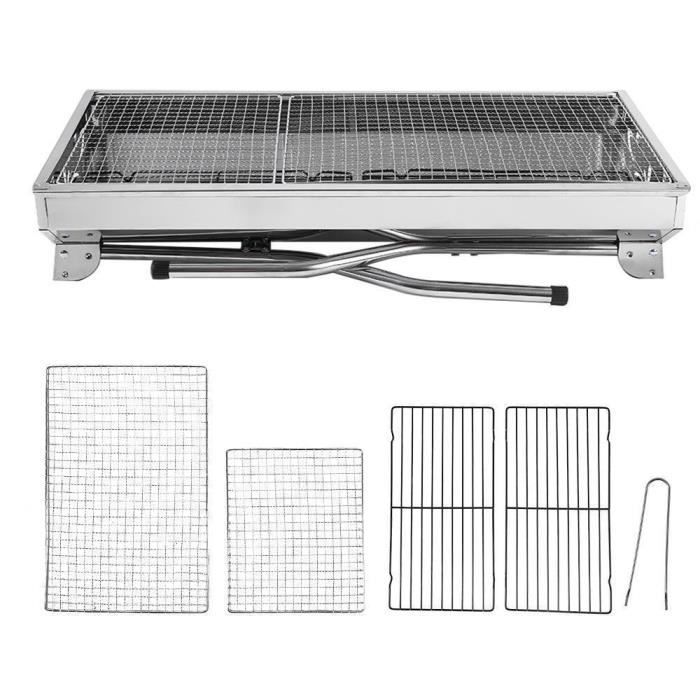 Barbacoa de jardín plegable de acero inoxidable para carbón - Para 12 personas - 73 x 32,5 cm