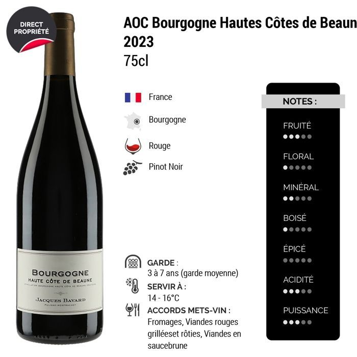 Maison Jacques Bavard Bourgogne Hautes Côtes de Beaune 2023 - Vinho Tinto Borgonha (3x75cl)