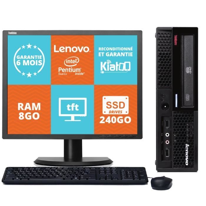 Ordenador de sobremesa Lenovo ThinkCenter M58, reacondicionado, doble núcleo, 8 GB de RAM, disco duro SSD de 240 GB, pantalla de 19 pulgadas.