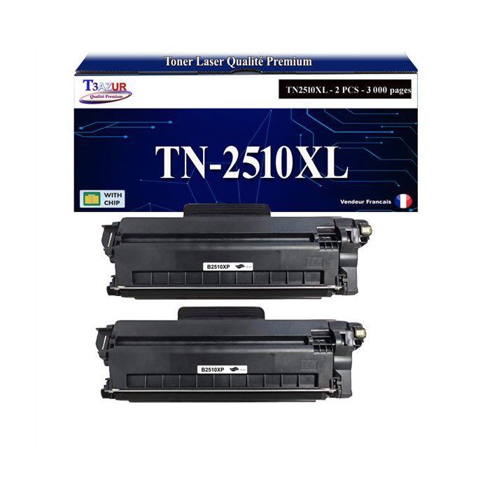 T3AZUR - 2 toner compatibili con Brother DCP-L2620DW, DCP-L2627DW, DCP-L2627DWE, TN2510, TN2510XL