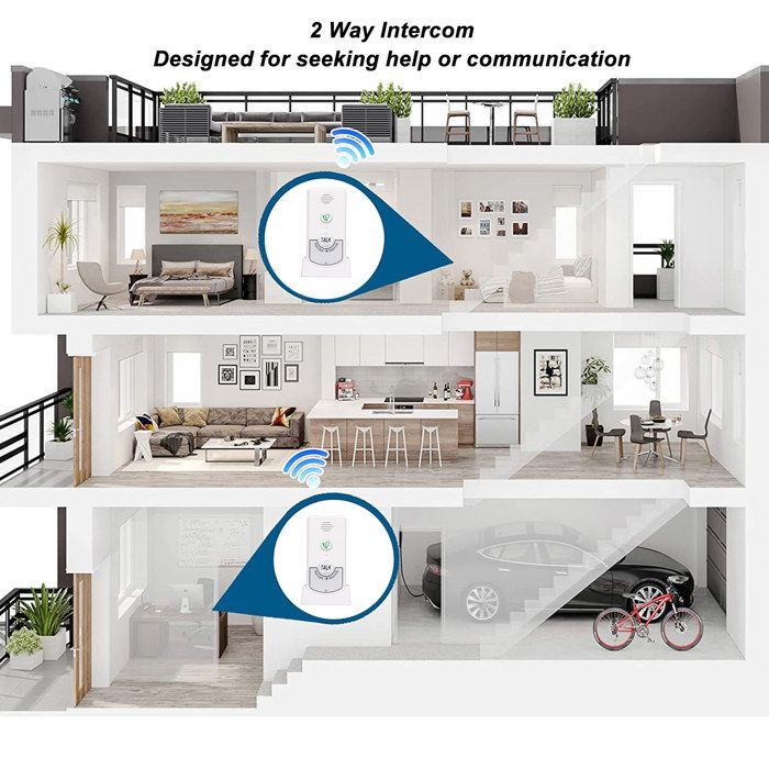 Interphone vocal sans fil, sonnette intelligente à 2 voies pour soignants âgés et personnes handicapées, blanc -SALALIS
