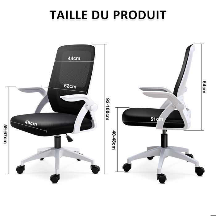 Chaise de bureau - MAGICFOX - Ergonomique - Dossier en maille - Réglable en hauteur - Blanc