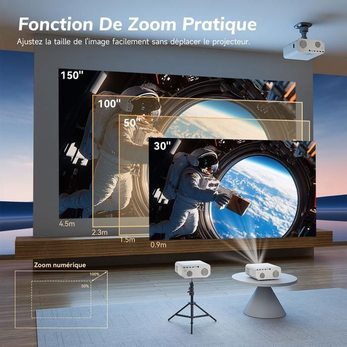 Vidéoprojecteur 4K Supporté【Netflix Certifié】, Smart Projecteur WiFi Bluetooth5.2, 26000 Lumen 1080P Projecteur Vidéo