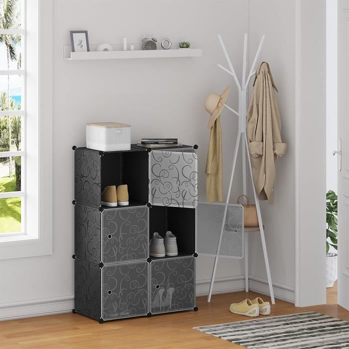 Armario de almacenamiento de plástico WOLTU, unidad de almacenamiento modular, 6 compartimentos, negro W0ITT0074