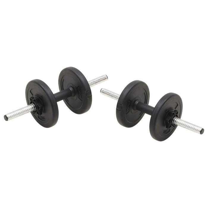 vidaXL Juego de mancuernas y barra con discos de peso para entrenamiento de fuerza y levantamiento de pesas 93589