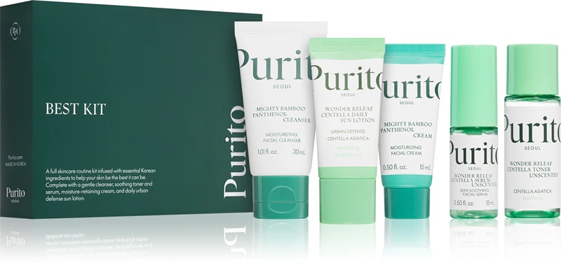 „Purito Seoul Best Kit“ odos regeneravimo kelioninis rinkinys