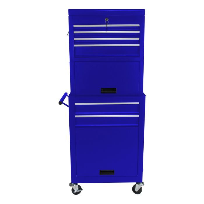 Servante d'atelier 2 en 1 -Caisse a outil -Chariot à roulettes -6 Tiroirs verrouillables rangement -Bleu-53 x 33 x 133 cm