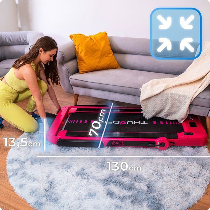 Tapis roulant pieghevole THUNDER® RACE-PINK | Velocità regolabile 1-14 km/h | App Bluetooth | Peso massimo supportato 130 kg | Display a LED | Rosa