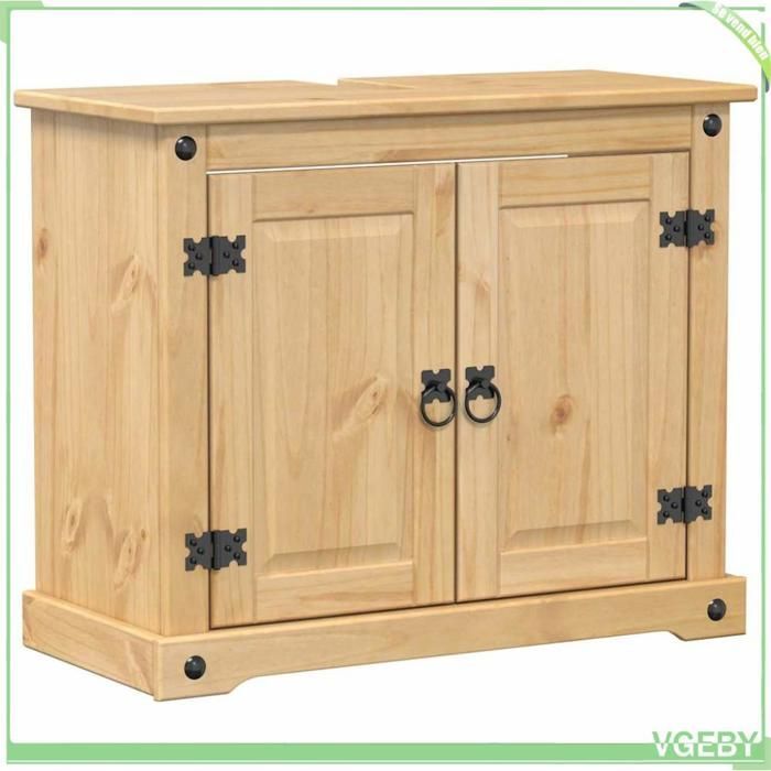 Ensemble de meubles salle de bain 2 pcs - Corona - Pin massif - Finition cire miel - Grand rangement