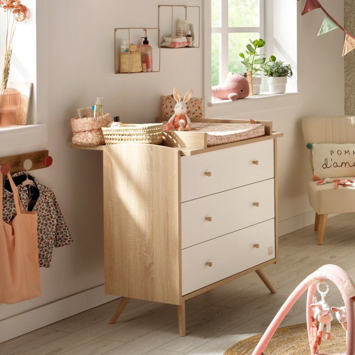 Conjunto de tres muebles para habitación infantil: cuna de 120 x 60 cm + cómoda de 3 cajones + armario de 2 puertas - Access - Madera/Blanco - SAUTHON