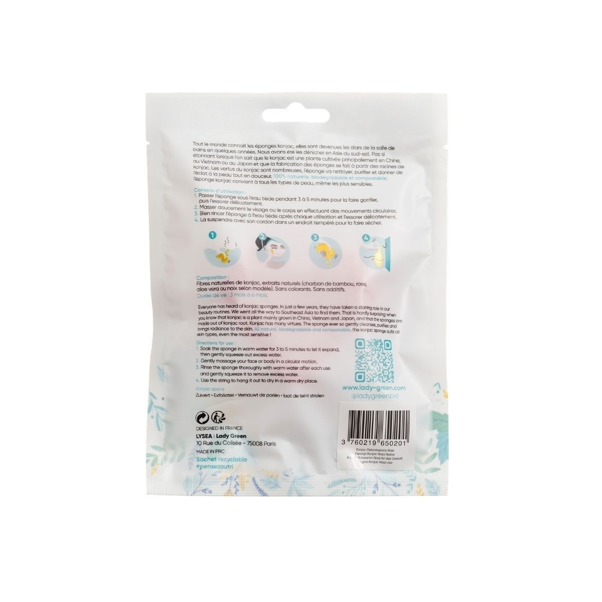 Lady Green Eponge Konjac Visage - Rose