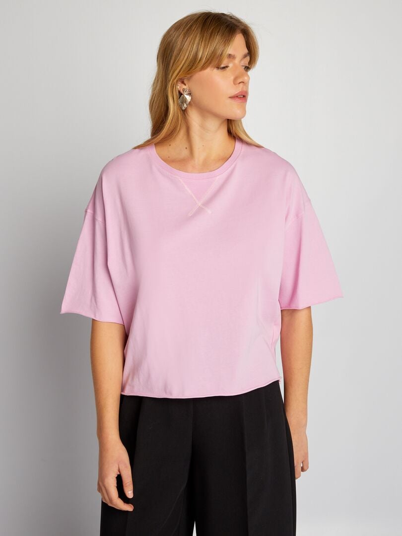 Camiseta de algodão com cavas rebaixadas - rosa
