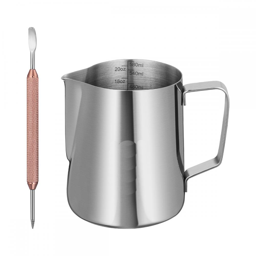 HOMEMAXS 600ml Milk Pitcher with Latte Art Pen Stainless Steel Milk Frother Pitcher for Coffee Espresso Cappuccino and Latte