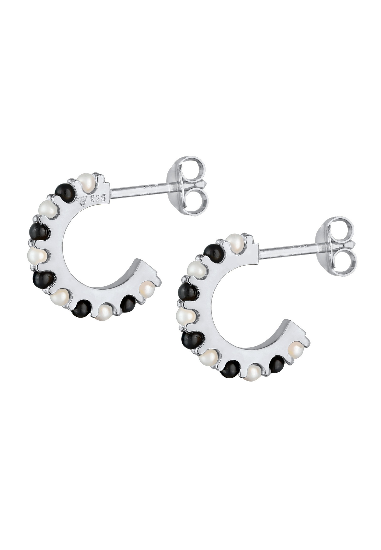 Elli Créoles Femme Perle Noir-Blanc Classique en argent sterling 925