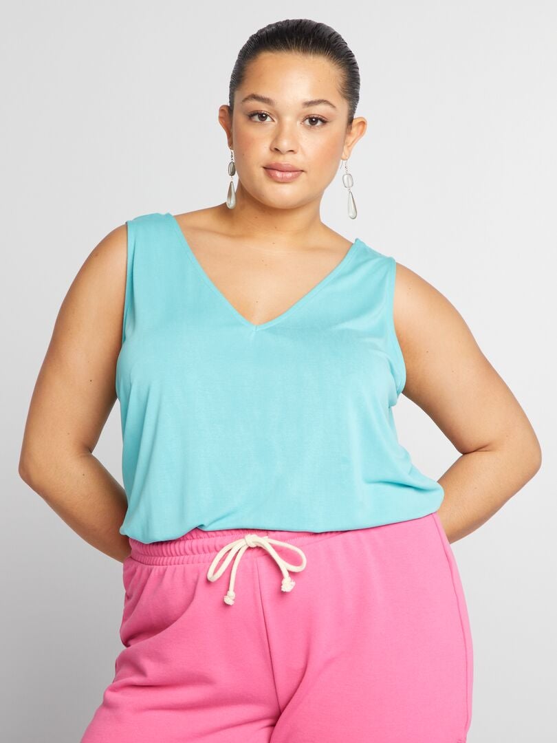 Zachte en elastische tanktop met V-hals - BLAUW