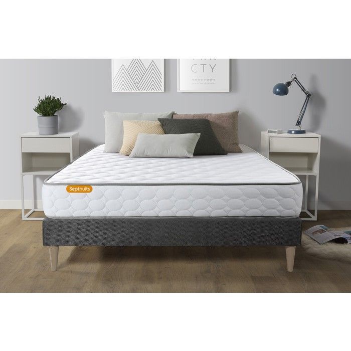 Base de cama y colchón de espuma viscoelástica de 140x200 cm - 20 cm de grosor - Extra firme - Gris