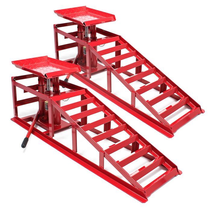 Juego de 2 rampas para coches Wiltec – con gato hidráulico de 2000 kg – Altura regulable – Rampas de acceso para carga, mantenimiento e inspección