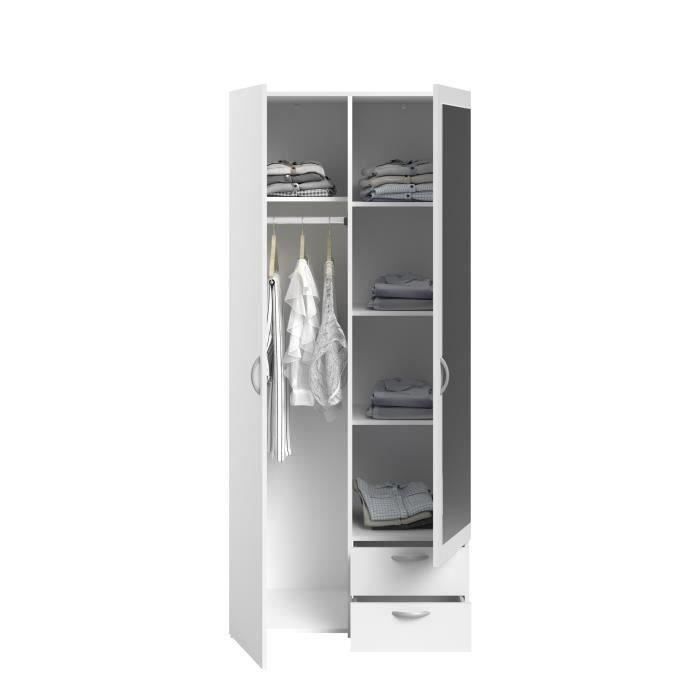Armadio VARIA - Finitura bianca - 2 ante a battente + 1 specchio + 2 cassetti - L 81 x H 185 x P 51 cm - PARISET