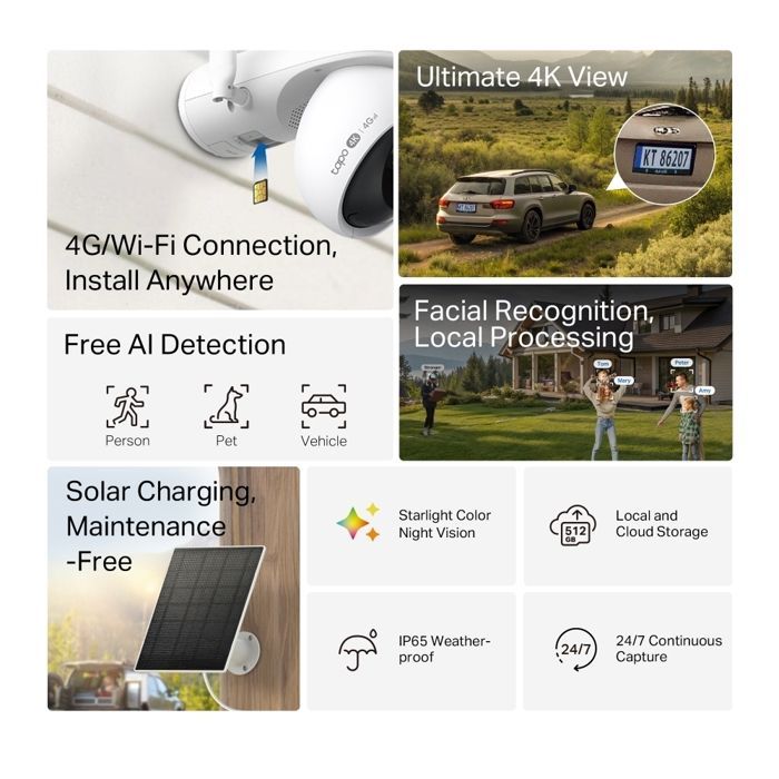 Kit de cámara de vigilancia - TP-LINK - Tapo C665G KIT - WiFi 4G - Panorámica - Alimentación solar