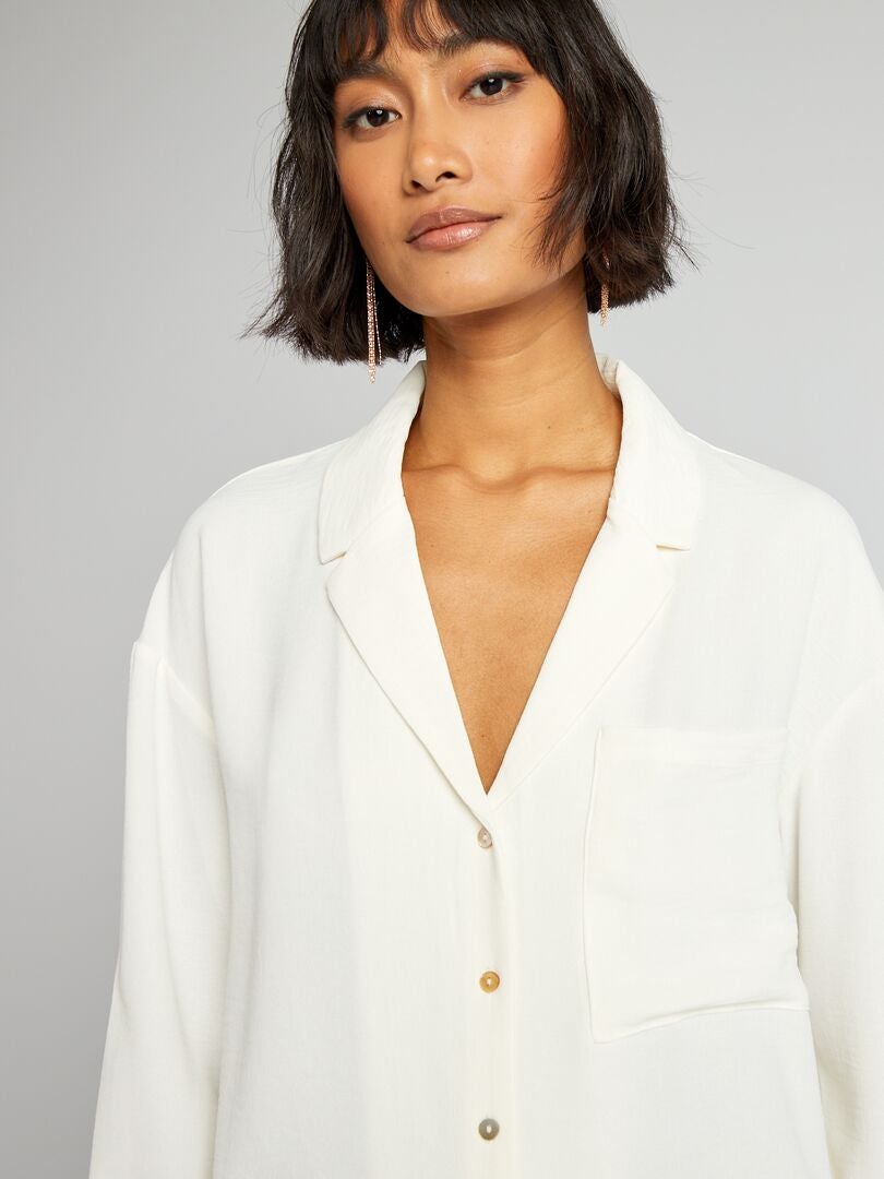 Camisa de manga larga con cuello tipo pijama - BLANCA