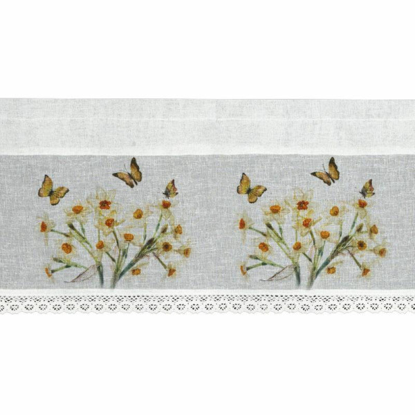 Firana zazdrostka FLORA 30x150 cm Białą Koronka Żonkile