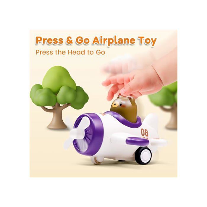 Jouet Avion et Voiture Presser-Avancer pour Bébé 1 2 3 Ans - Set de Véhicules Animaux - Cadeau Éducatif 12-18 Mois