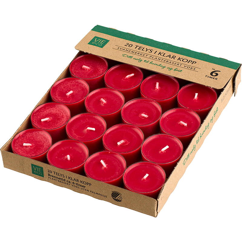 Vie Eco telys 20-pakning 6 timer rød Vie Eco