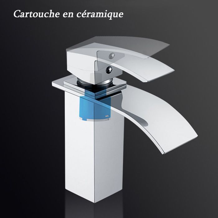 Grifo de baño iDeko, mezclador de lavabo tipo cascada de latón, acabado cromado, cerámica con manguera flexible.