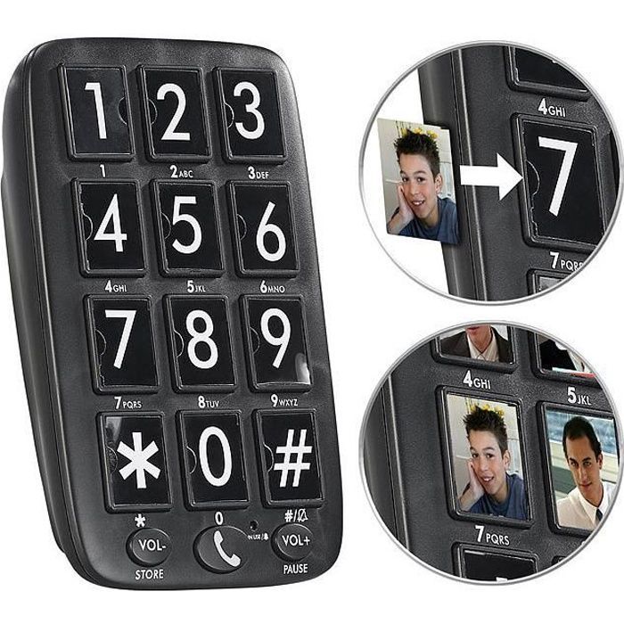 Teléfono fijo para personas mayores con marcación rápida y manos libres XLF-30 - SimValley - Negro