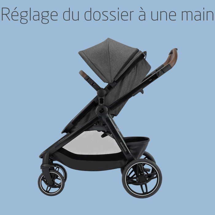 MAXI-COSI Poussette 3 en 1 Zelia S Trio2, Nacelle+Siège auto Cabriofix S iSize+Sac à langer+habillage pluie, 0-22Kg, Dark grey