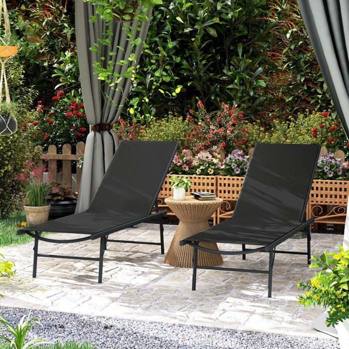 2er-Set Outsunny Klapp- und Liegestühle aus Textilene, ideal zum Entspannen am Strand oder beim Camping – 54 x 164 x 84 cm – schwarz