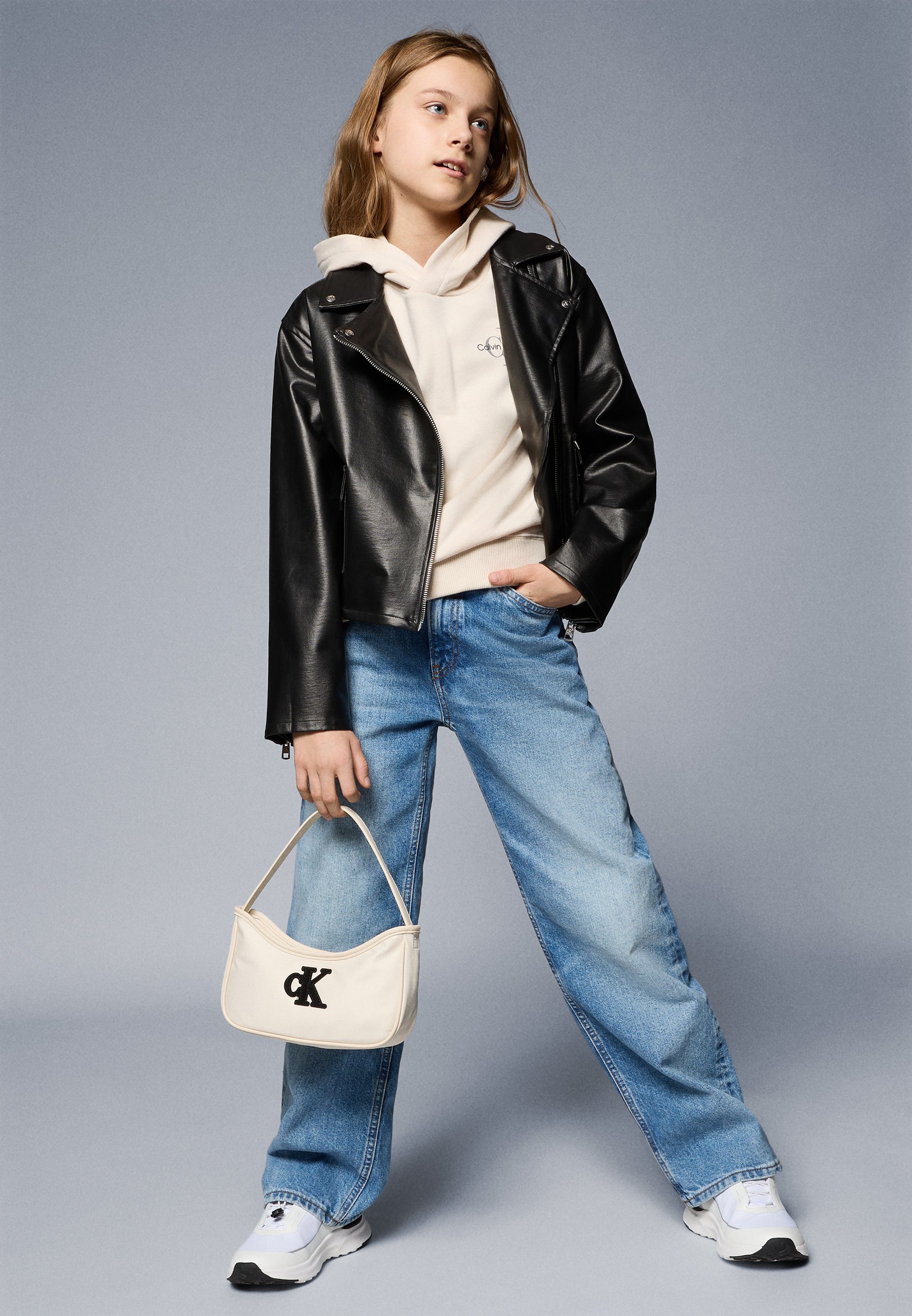 Felpa con cappuccio Calvin Klein Jeans SMALL MONOGRAM UNISEX - Felpa con cappuccio - bianco grigio