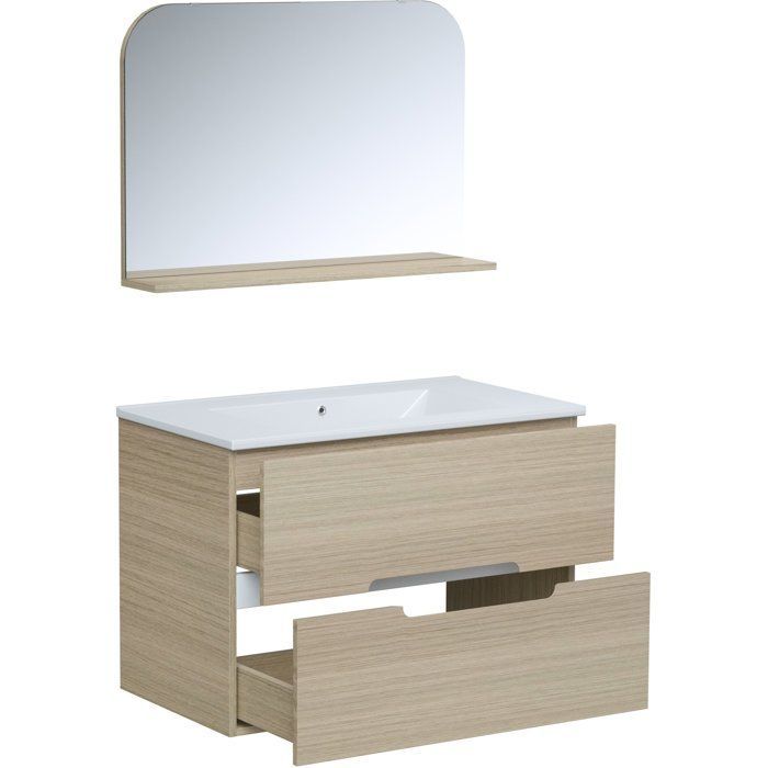Mueble de baño con lavabo - Madera - Ancho 80 x Profundidad 45 x Alto 55 cm - Espejo - PILL