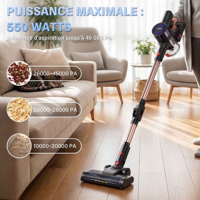 Aspiradora de mano STANOW - 45000Pa/550W - Plegable 180° - 40 min de autonomía - Cepillo antienredos