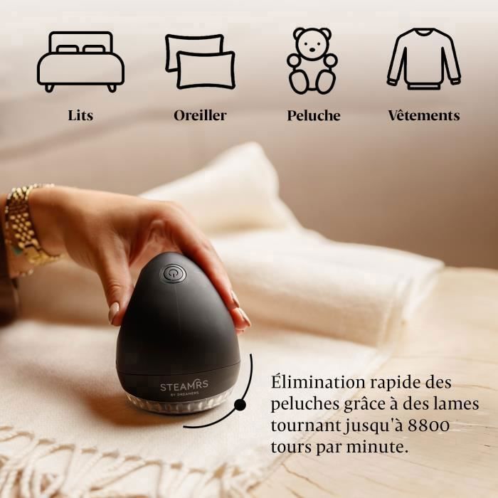 Anti-scămoșare - Puternic anti-scămoșare - Îndepărtător electric de scame - STEAMRS - Deluxe - Fără fir - Negru - 8800 RPM