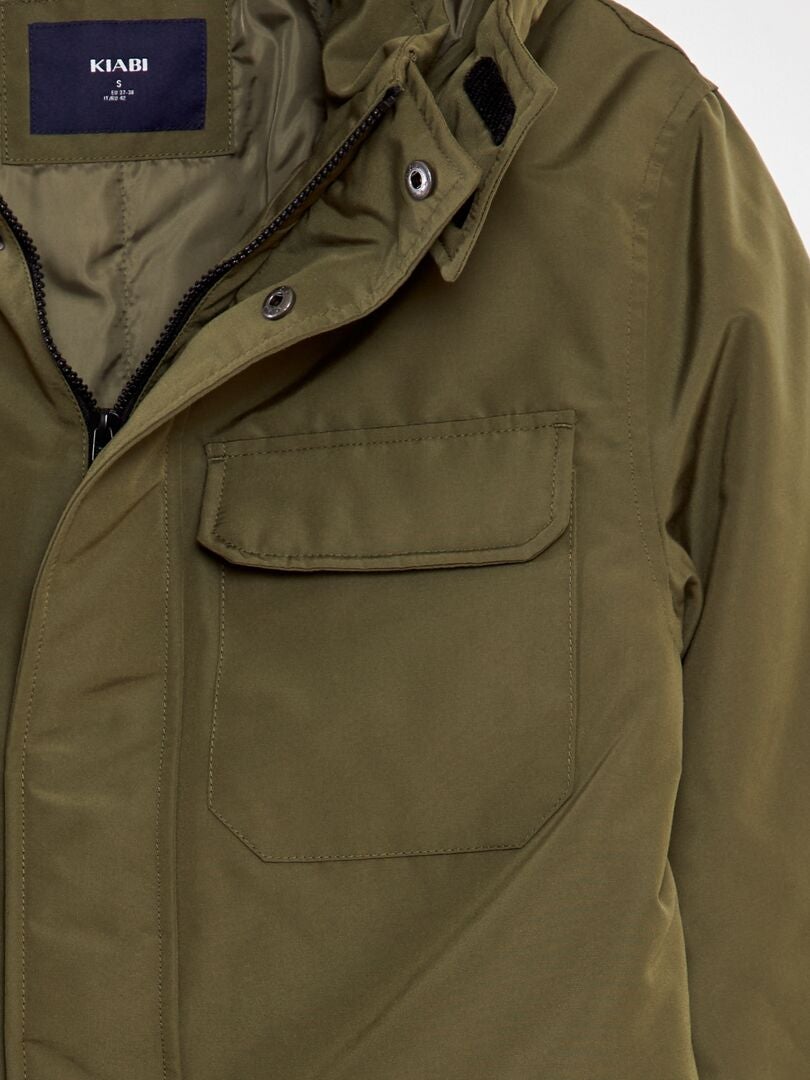 Krótka wodoodporna parka z kapturem - KHAKI