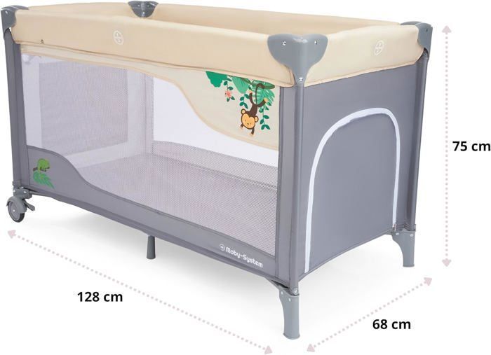 Lettino da viaggio e box pieghevole 2 in 1 Moby-System | 2 livelli di altezza del materasso (alto/basso) fino a 25 kg | Zanzariera e borsa per il trasporto | Certificazione CE