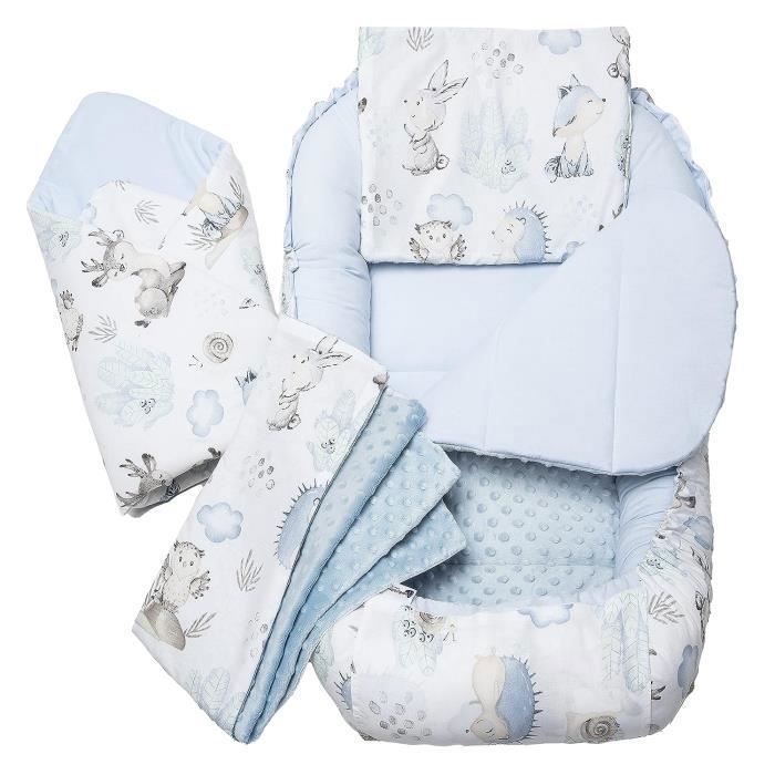 Medi Partners Baby Bed Reducer, 100% Cotton, Newborn Baby Nest with Removable Insert, 100x60x15 cm, Deer and Hedgehog Design, Light Blue