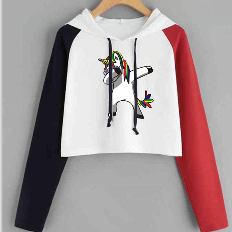 Sweat à capuche court automne 2020 pour femme, imprimé dessin animé, manches longues, pull à capuche kawaii.