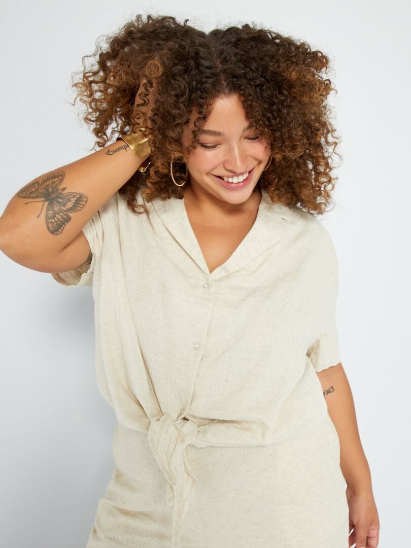 Blouse met korte mouwen - BEIGE