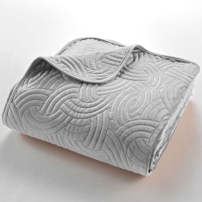 Couvre lit 220x240 cm + 2 Housses de coussin - Velours - Relief graphique - Gris