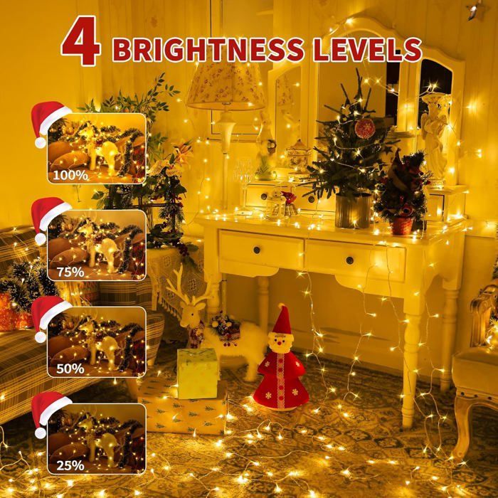 Luci decorative a stringa per interni/esterni da 30 m, 300 LED, IP44, per alberi di Natale, 8 modalità di illuminazione con telecomando.