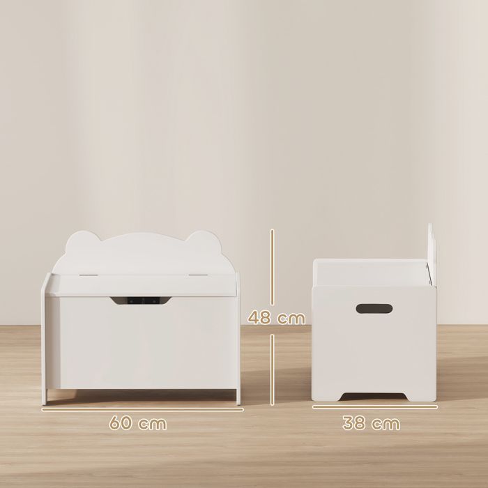 Coffre à jouet - AIYAPLAY - couvercle rabattable - forme d'ours - pour filles garçons de 3 à 8 ans - MDF - 60 x 38 x 48 cm - blanc