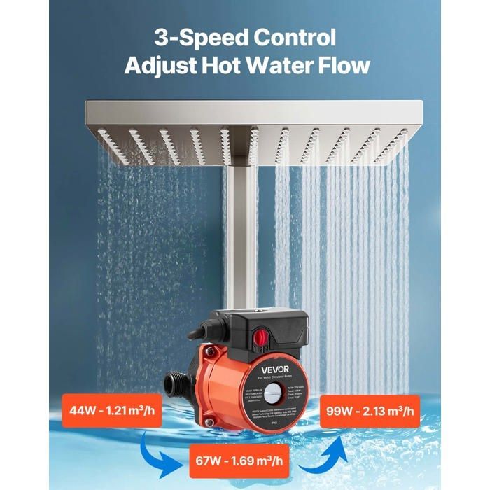 Bomba de recirculación de agua caliente VEVOR - 38 L/min - Sistema de bomba de circulación instantánea - Control de 3 velocidades