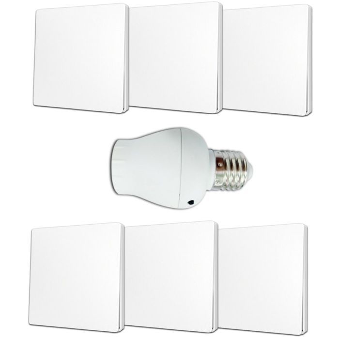 Wireless and battery-free two-way switch kit - 6 double-pole push buttons + 1 screw-in socket with radio receiver