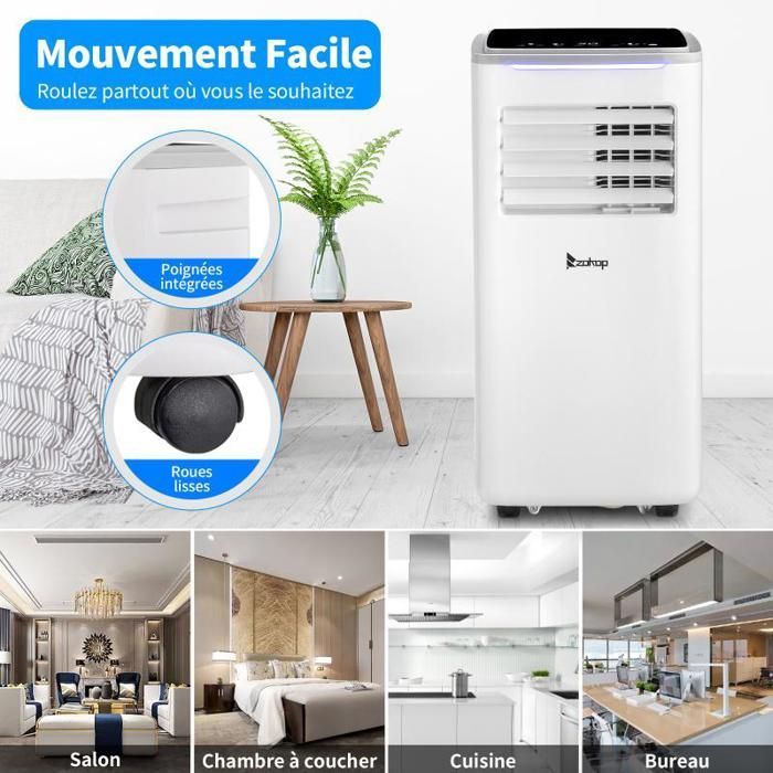 Condizionatore d'aria portatile silenzioso da 10000 BTU con Wi-Fi e telecomando - Timer 24 ore - Bianco